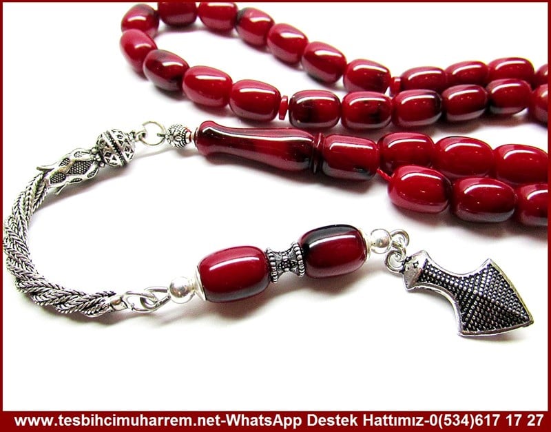 Orjinal Gümüş Tasarım Siyah Damar Vişne Sıkma Kehribar Tesbih Kuzgun