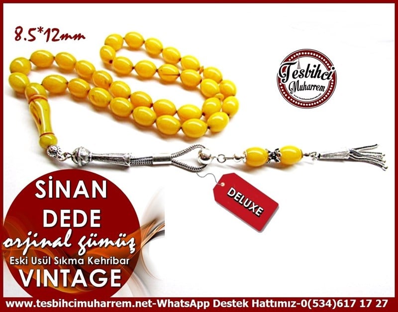 Orjinal Gümüş Tasarım Vintage Sıkma Kehribar Tesbih Sinan Dede