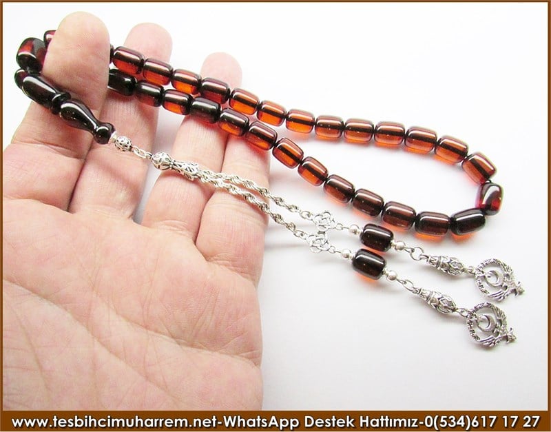 Orjinal Gümüş Tasarım Vintage Sıkma Kehribar Tesbih Roma Hamamı