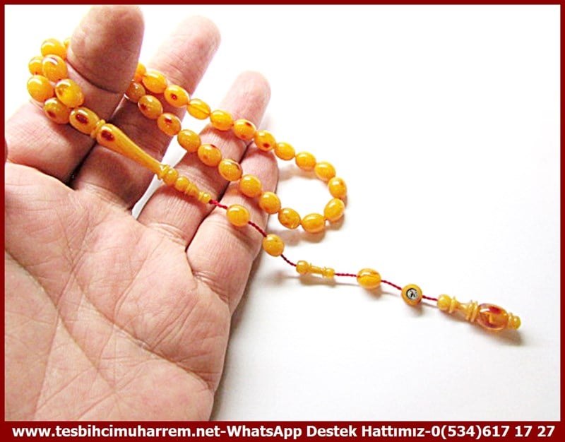 Özel Çalışma Eski Döküm Patinli Sıkma Kehribar Tesbih Çelebi Murat