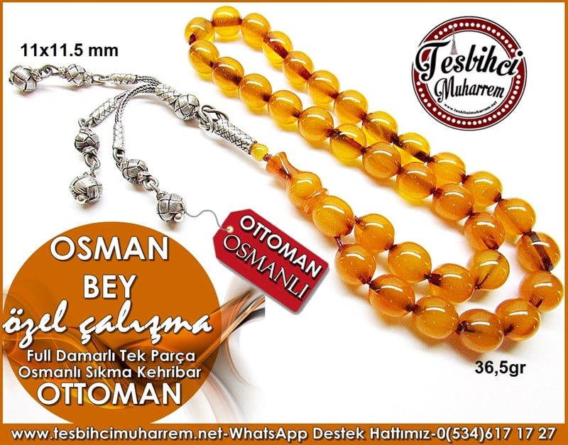 Özel Çalışma Eski Osmanlı Traşlı Sıkma Kehribar Tesbih Osman Bey