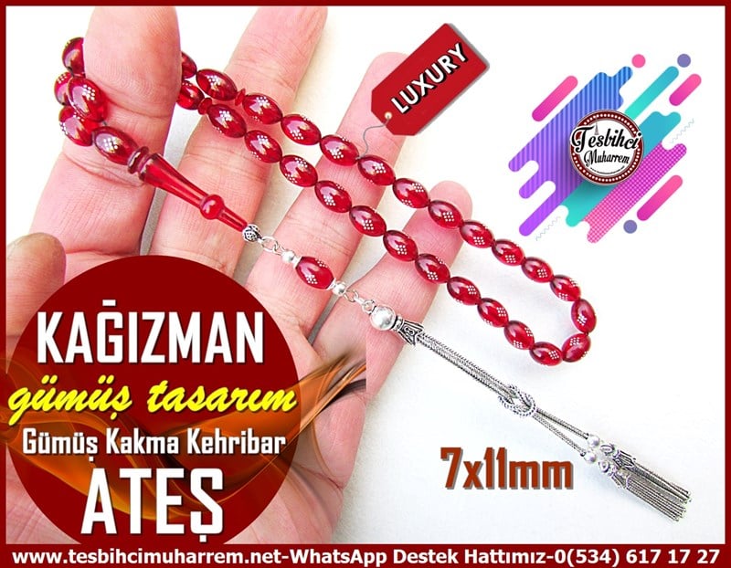 Ateş Kırmızı Ton TesbihlerTM12195Özel Çalışma Gümüş Püsküllü Beyzi Kesim Kırmızı Gümüş Çakım Ateş Kehribar Tesbih KağızmanÖzel Çalışma Gümüş Püsküllü Beyzi Kesim Kırmızı Gümüş Çakım Ateş Kehribar Tesbih Kağızman