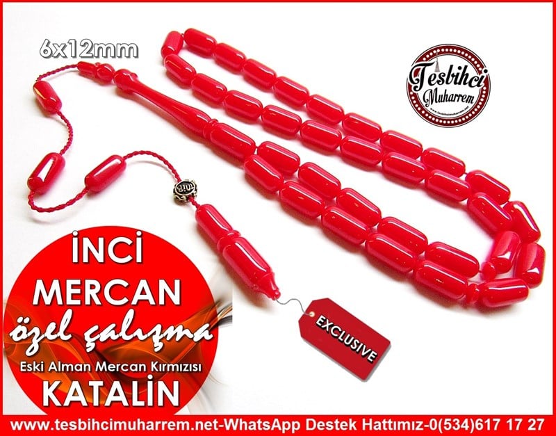 Özel Çalışma Mercan Kırmızısı Eski Alman Katalin Tesbih İnci Mercan