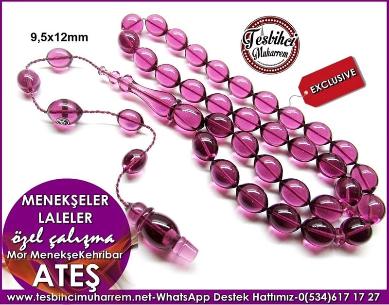 Özel Çalışma Mor Menekşe Ateş Kehribar Tesbih Menekşeler Laleler