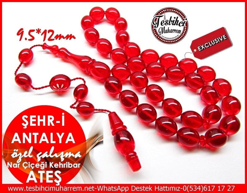 Özel Çalışma Nar Çiçeği Ateş Kehribar Tesbih Şehr-i Antalya