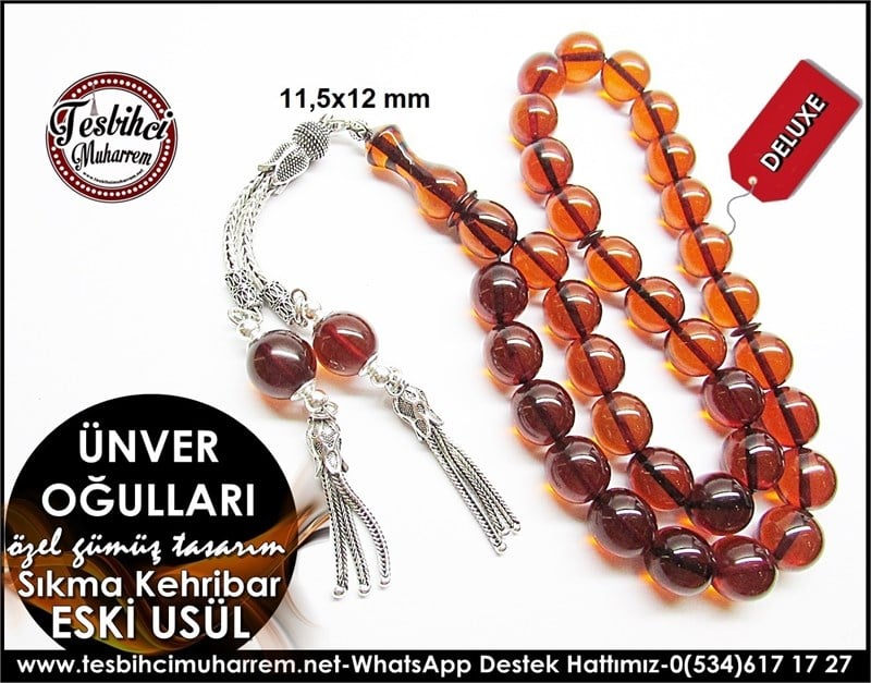 Özel Gümüş Tasarım Eski Usül Sıkma Kehribar Tesbih Ünveroğulları 