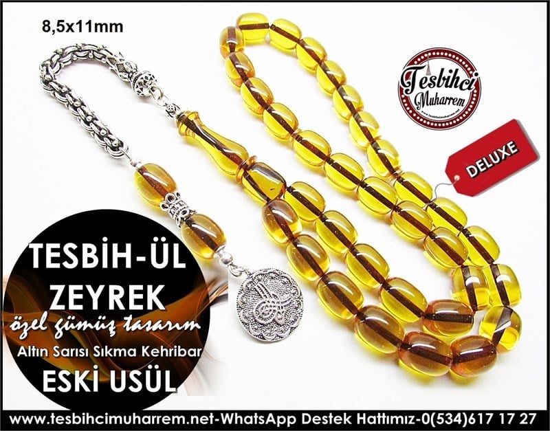 Özel Gümüş Tasarım Eski Usül Sıkma Kehribar Tesbih-ül Zeyrek 