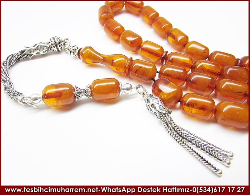 Özel Gümüş Tasarım Eski Usül Sıkma Kehribar Tesbih Sadık Paşa 