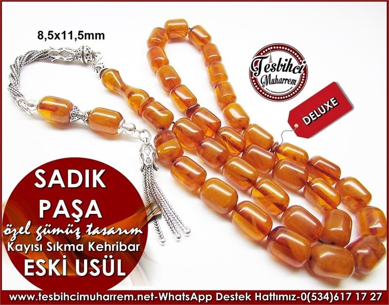 Özel Gümüş Tasarım Eski Usül Sıkma Kehribar Tesbih Sadık Paşa 