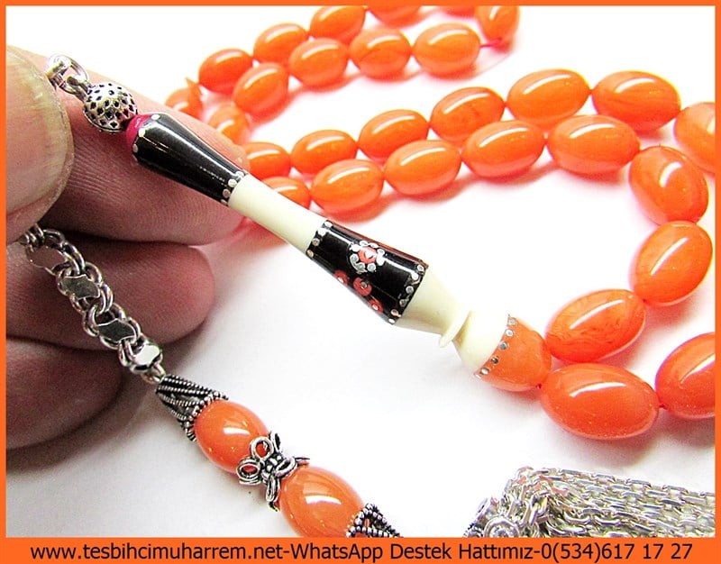 Özel Gümüş Tasarım Vintage Orange Sıkma Kehribar Tesbih Dönmeyen Yıllar 
