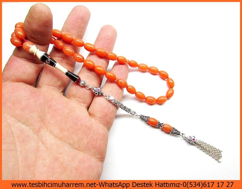 Özel Gümüş Tasarım Vintage Orange Sıkma Kehribar Tesbih Dönmeyen Yıllar 