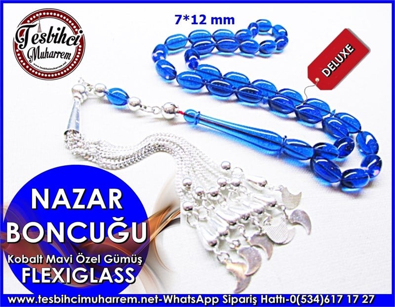 Özel İpek Püskül Flexiglass Tesbih 7*12 mm Nazar Boncuğu 