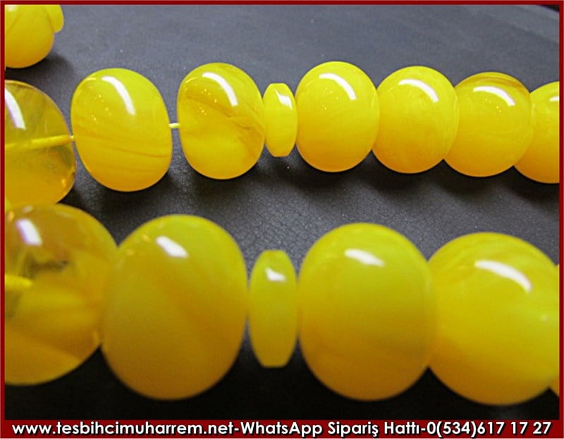 Özel İşçilik 19 luk Efe Maskot Sıkma Kehribar Tesbih 11*14 mm Sarı Sülo 