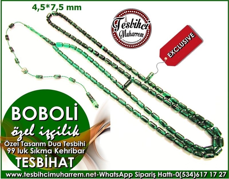 Özel İşçilik 99 luk Dua Tesbihatı 4,5*7,5mm Sıkma Kehribar Boboli 