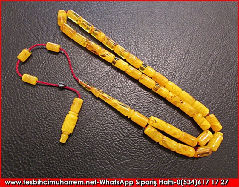 Özel İşçilik Ballı Sıkma Kehribar Tesbih 6*10,5 mm Bal Saklıyor