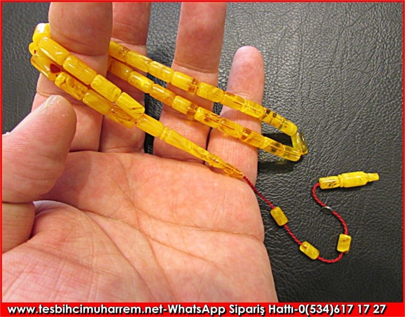 Özel İşçilik Ballı Sıkma Kehribar Tesbih 6*10,5 mm Bal Saklıyor