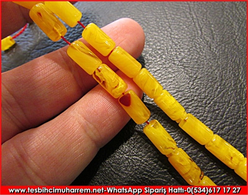 Özel İşçilik Ballı Sıkma Kehribar Tesbih 6*10,5 mm Bal Saklıyor