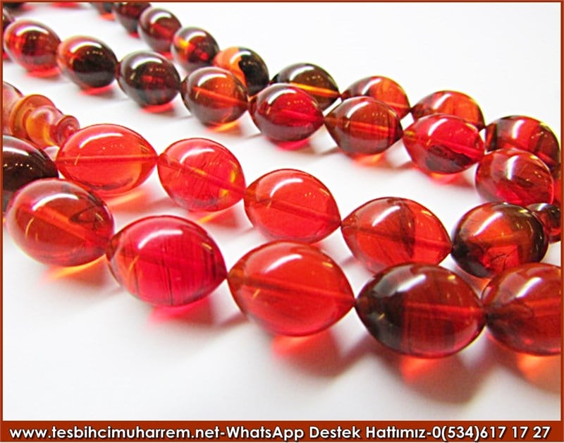 Özel İşçilik Black Orange Renkli Sıkma Kehribar Tesbih Yalnız Çiçek