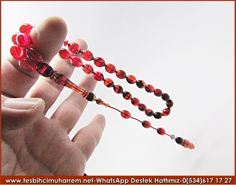 Özel İşçilik Black Orange Renkli Sıkma Kehribar Tesbih Yalnız Çiçek