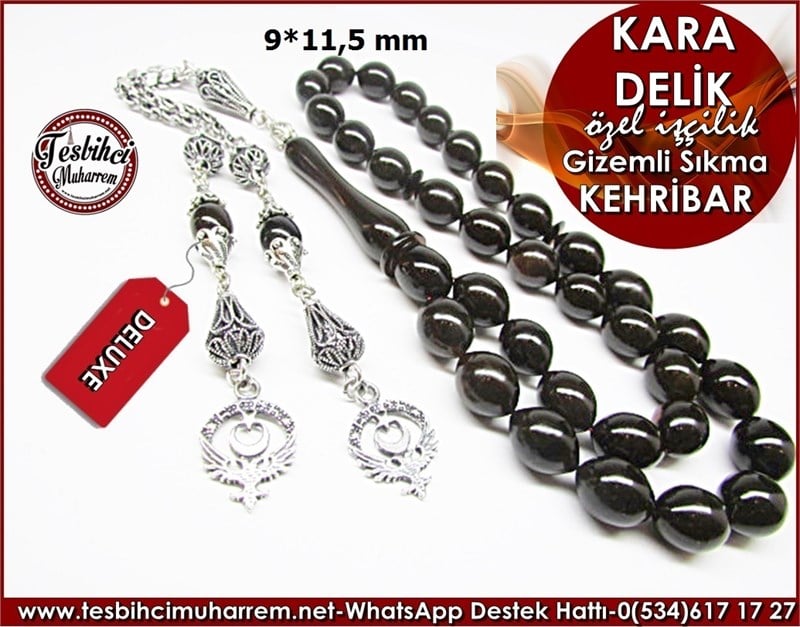 Özel İşçilik Özel Gümüş Püskül Siyahi Gizemli Sıkma Kehribar Tesbih Kara Delik