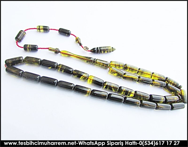 Özel İşçilik Kırçıllı Sıkma Kehribar Tesbih 6*12 mm Uzun Ali 
