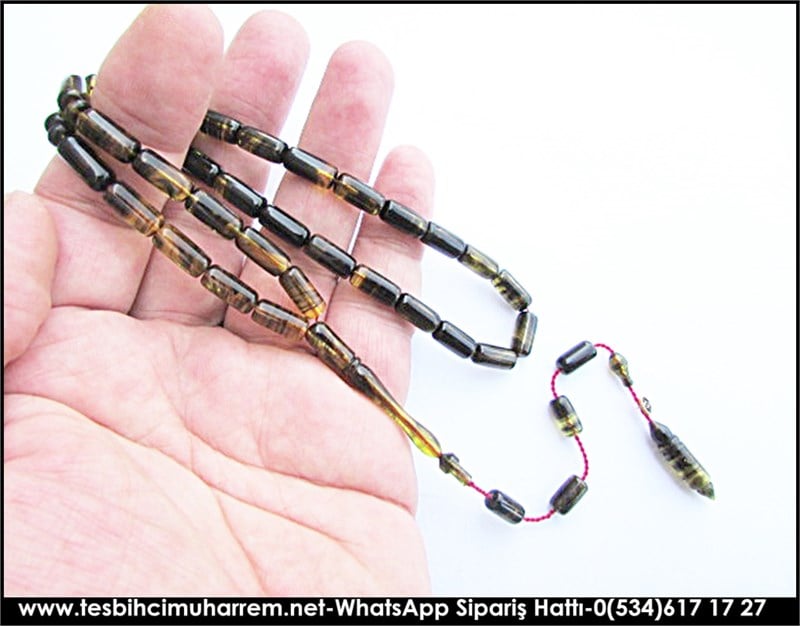 Özel İşçilik Kırçıllı Sıkma Kehribar Tesbih 6*12 mm Uzun Ali 