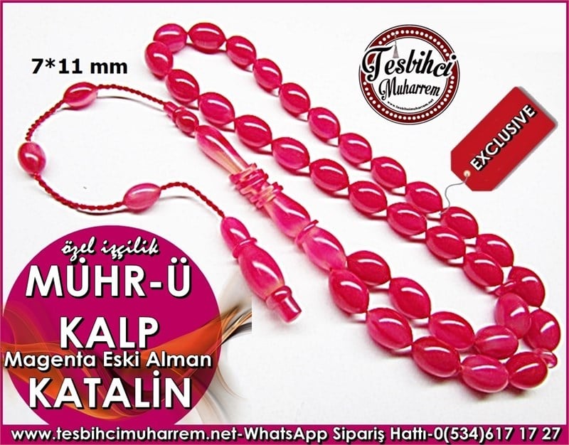 Özel İşçilik Magenta Katalin Tesbih 7*11 mm Mühr-ü Kalp 