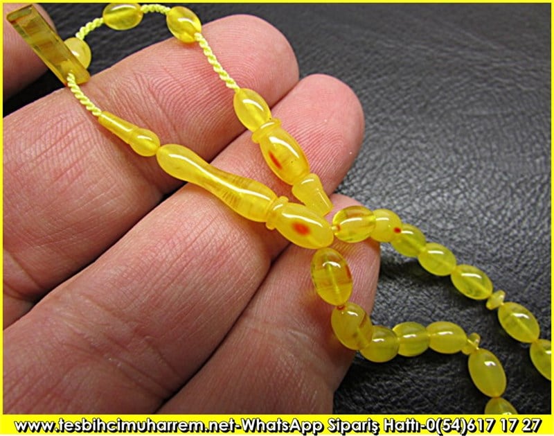 Özel İşçilik Objeden Bileklik Boy Sarı Osmanlı Sıkma Kehribar Tesbih 5*7.5 mm Alaycı Kuş