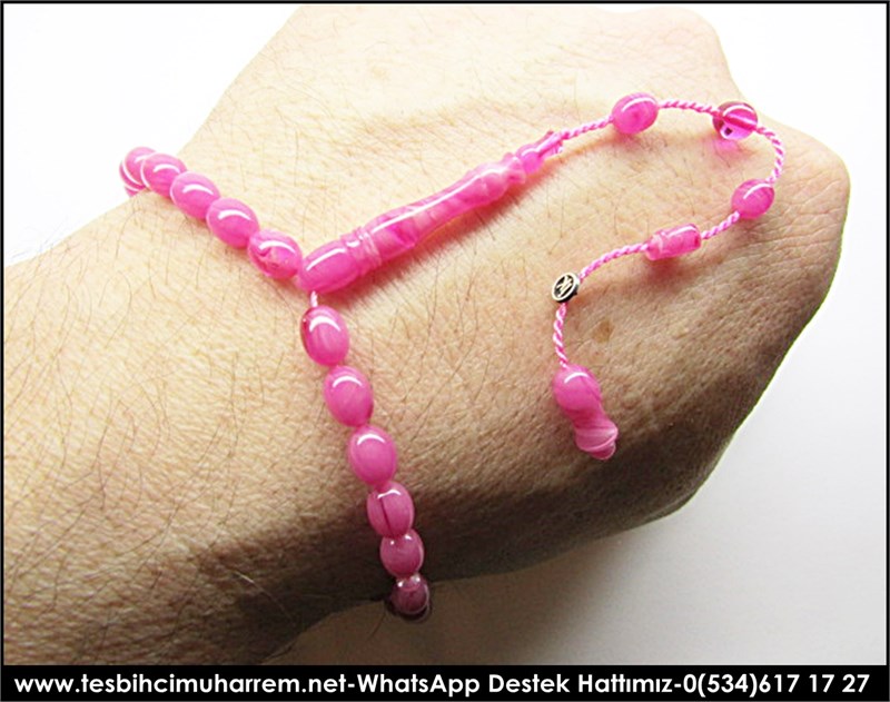 Özel İşçilik Pembe Sıkma Kehribar Tesbih Bileklik Boy Minimini 1 ler