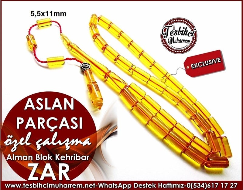 Özel İşçilik Zar Kehribar Tesbih Aslan Parçası 