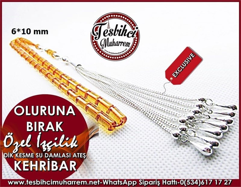 Özel İşçilikli Dik Kesme Ateş Kehribar Tesbih Oluruna Bırak