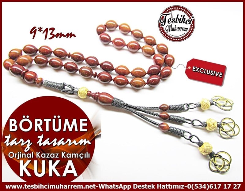 Özel Kazaziye Kamçılı Eski Usül Naturel Kuka Cevizi Tesbih Kınalı Börtüme