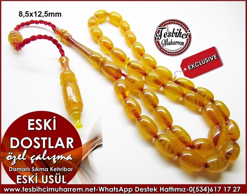 Özel Tasarım Eski Usül Sıkma Kehribar Tesbih Eski Dostlar 