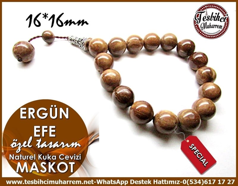 Özel Tasarım Naturel Kuka Cevizi Maskot Tesbih Ergün Efe