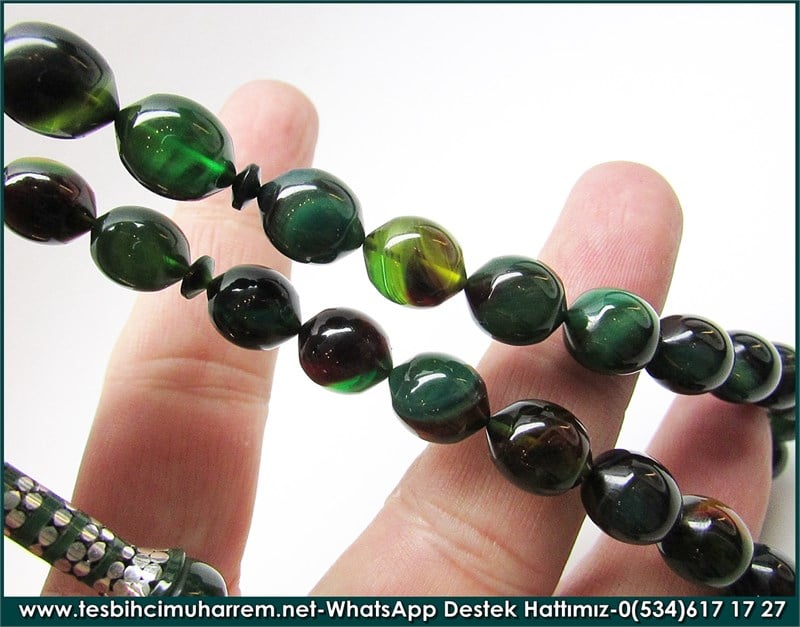 Özel Tasarım Orman Yeşili Sıkma Kehribar Tesbih Koca Yusuf 