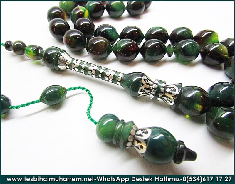 Özel Tasarım Orman Yeşili Sıkma Kehribar Tesbih Koca Yusuf 