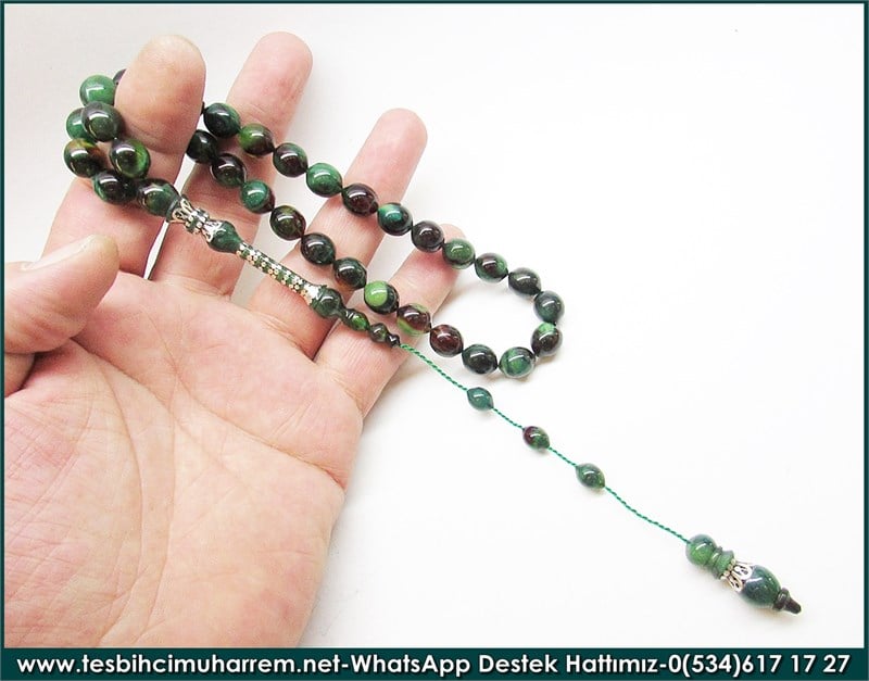 Özel Tasarım Orman Yeşili Sıkma Kehribar Tesbih Koca Yusuf 