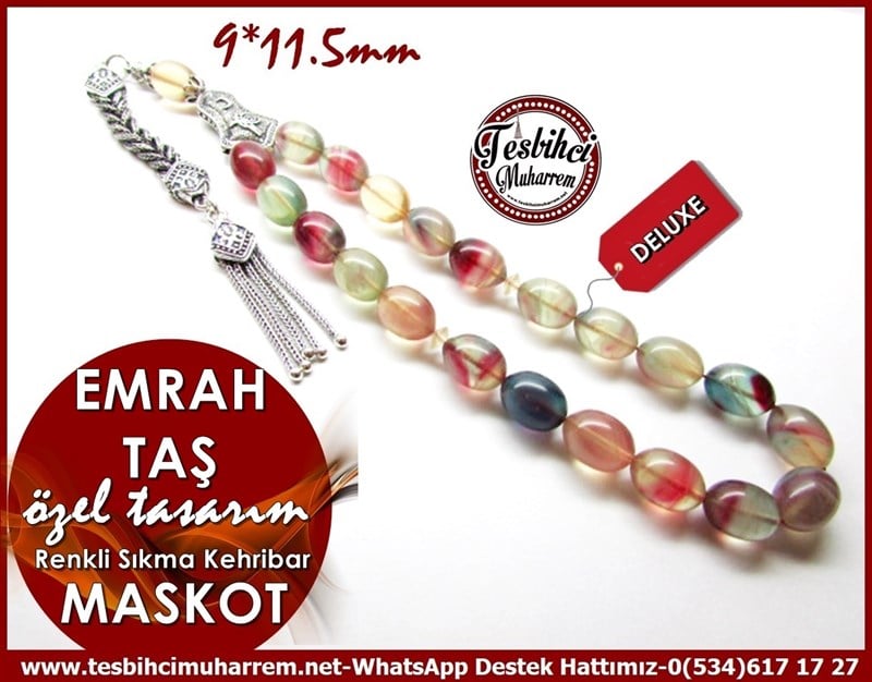 Özel Tasarım Renkli Sıkma Kehribar Maskot Tesbih Emrah Taş 