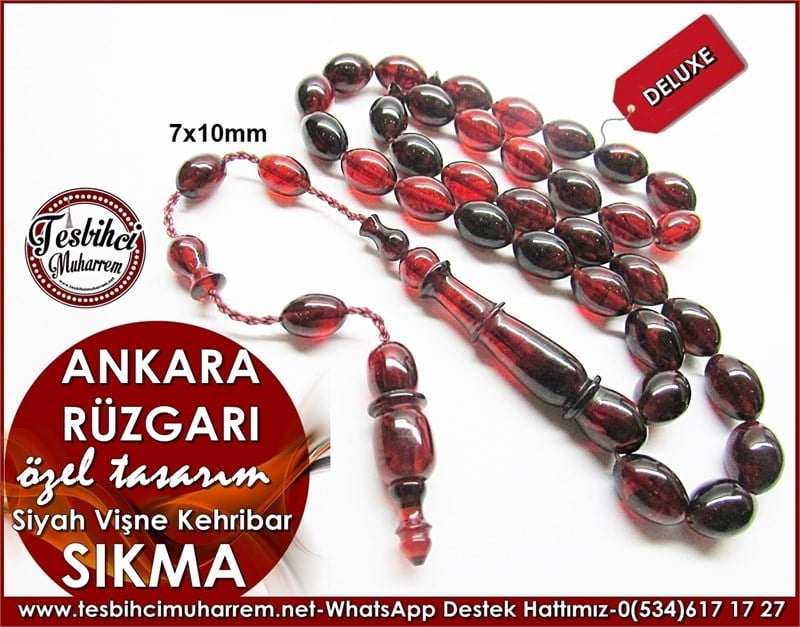 Özel Tasarım Siyah Vişne Sıkma Kehribar Tesbih Ankara Rüzgarı