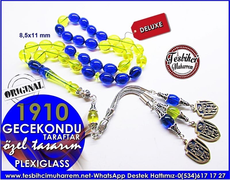 Özel Tasarım Taraftarsal Ankaragücü Sarı Lacivert Plexiglass Tesbih 1910 Gecekondu