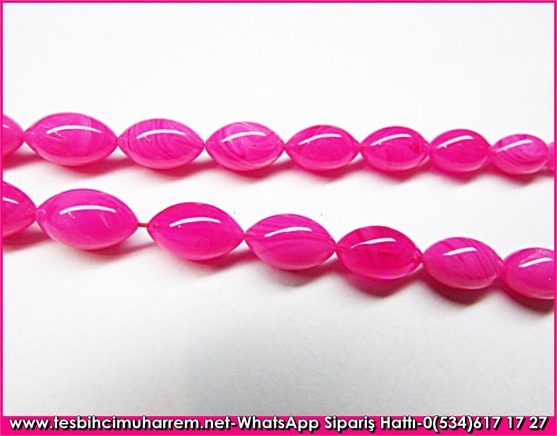Özgün Gümüş Tasarım Beyzi Kesim 7*12 mm Sıkma Kehribar Tesbih Pembe Gülüş