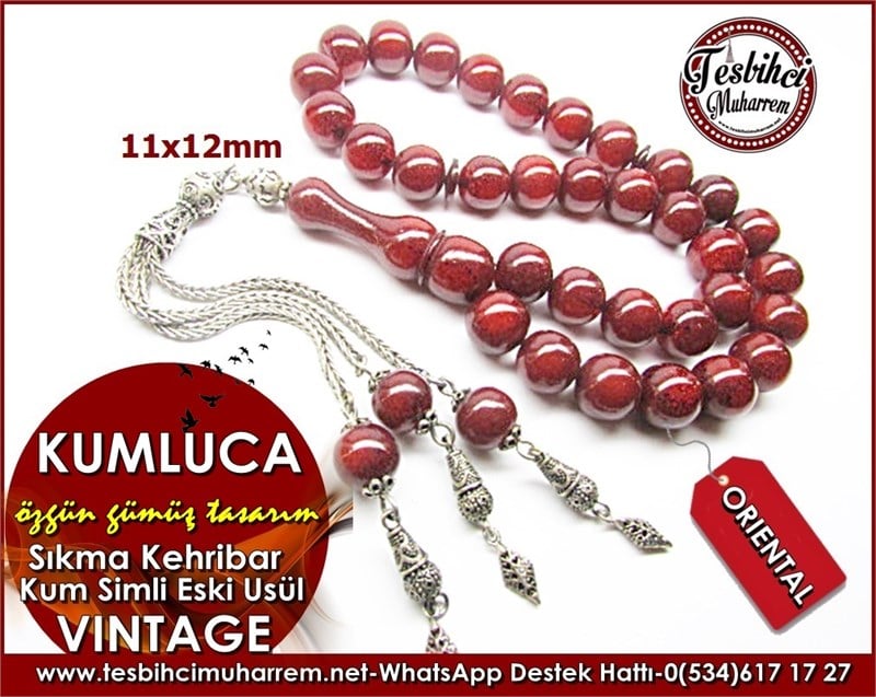 Özgün Gümüş Tasarım Eski Usül Sıkma Kehribar Tesbih Kumluca