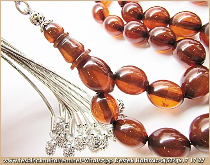 Özgün Gümüş Tasarım İri Boy Eski Usül Sıkma Kehribar Tesbih Ali Baba