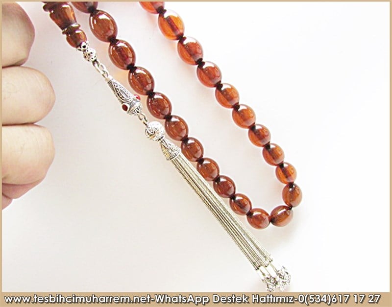 Özgün Gümüş Tasarım İri Boy Eski Usül Sıkma Kehribar Tesbih Ali Baba