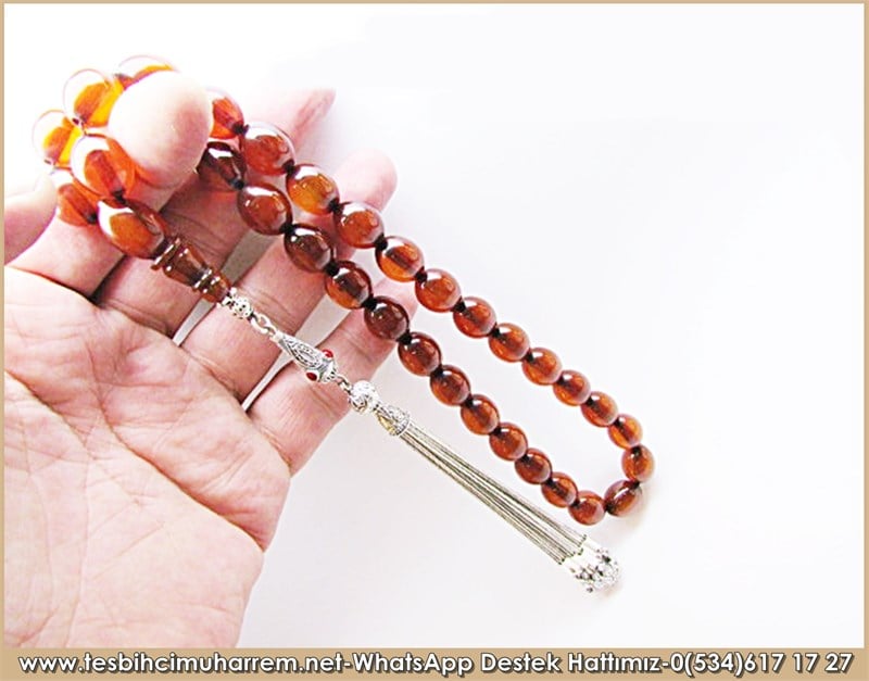 Özgün Gümüş Tasarım İri Boy Eski Usül Sıkma Kehribar Tesbih Ali Baba