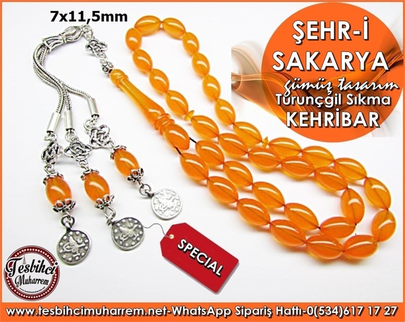Özgün Gümüş Tasarım Turunçgil Sıkma Kehribar Tesbih Şehr-i Sakarya