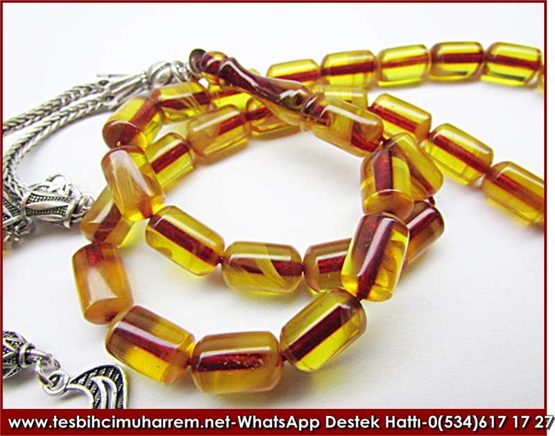 Özgün Gümüş Tasarım Vintage Eski Usül Sıkma Kehribar Tesbih Bergamalı