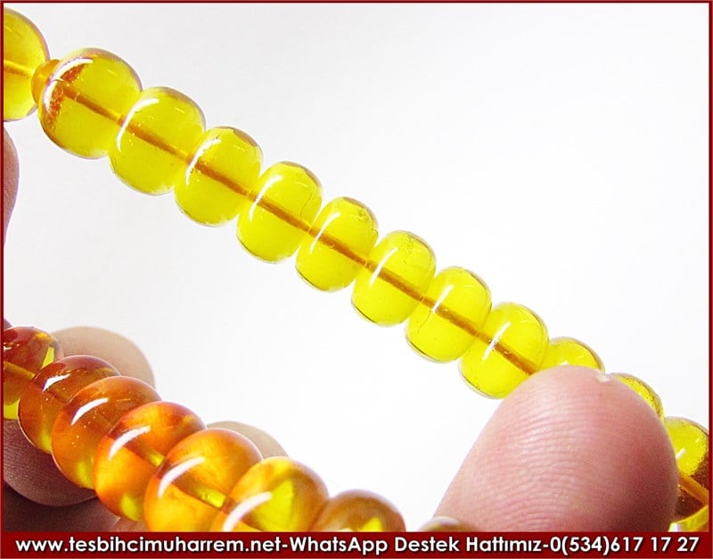 Özgün Tasarım 4 Parmak Tekersel Ateş Sarısı Kehribar Tesbih Adem Bey