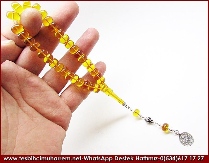 Özgün Tasarım 4 Parmak Tekersel Ateş Sarısı Kehribar Tesbih Adem Bey