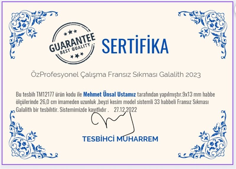 Galanit TesbihTM12177Profesyonel Çalışma Fransız Sıkması Galalith Tesbih 2023Profesyonel Çalışma Fransız Sıkması Galalith Tesbih 2023